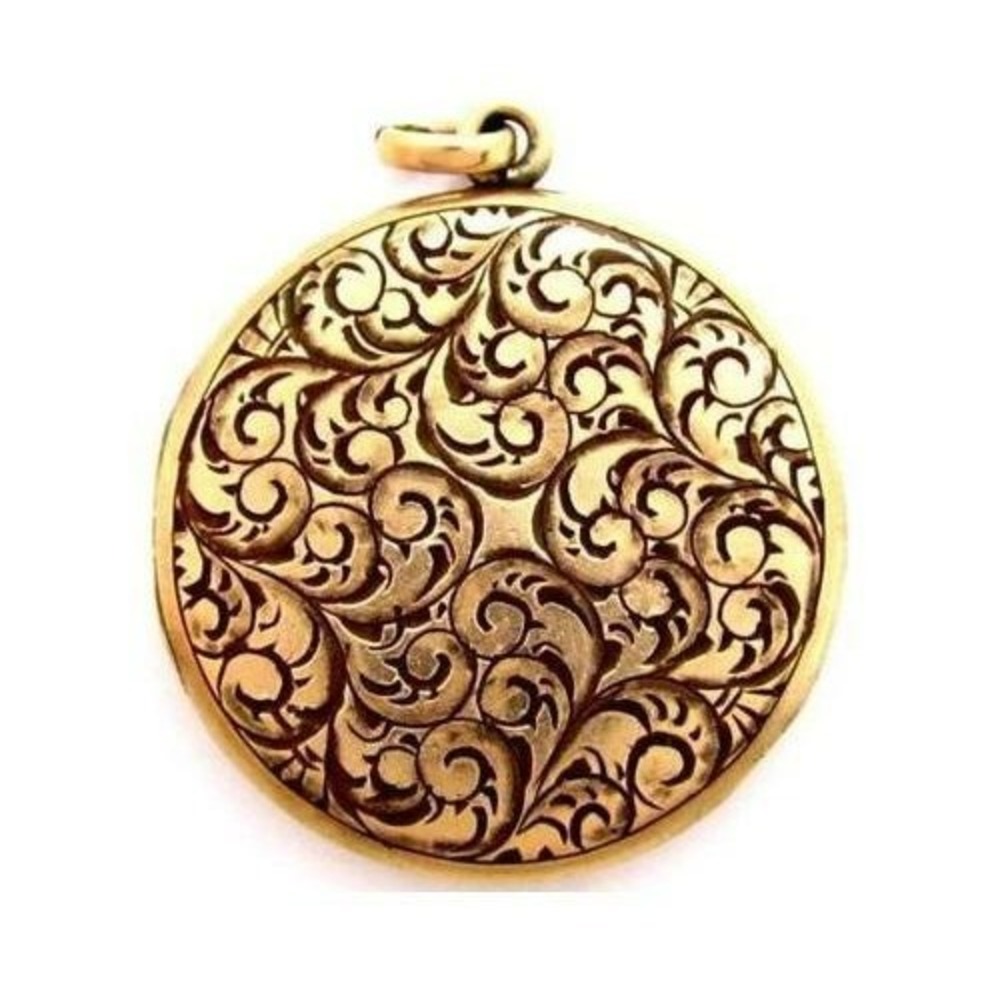 Old Antique Victorian Chased‎ Floral Photo Locket Rose Gold Filled Pendant